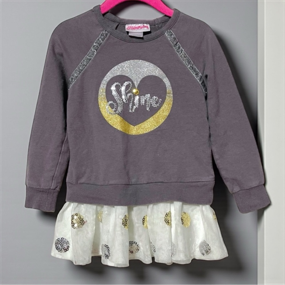👚2/$10👗3/$12 Flapdoodles Gray Glitter Shine Heart Tulle Sequin Skirted Top 3T
